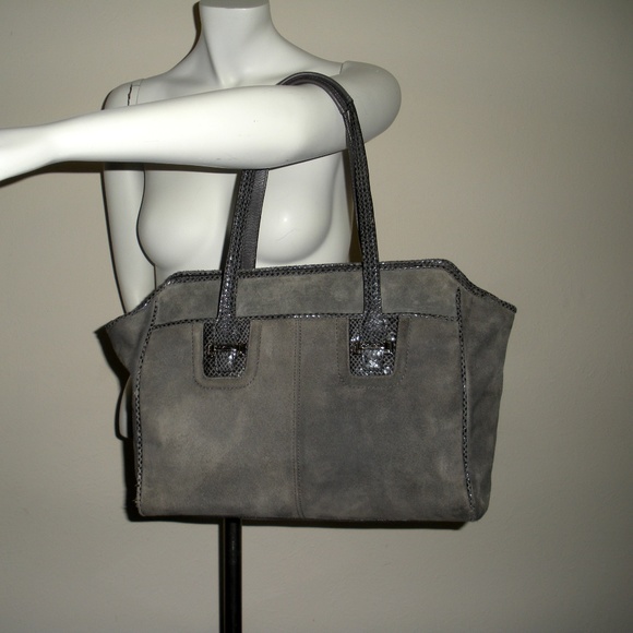 Coach Suede Leather Large Handbag Gray/Grey - Picture 2 of 6